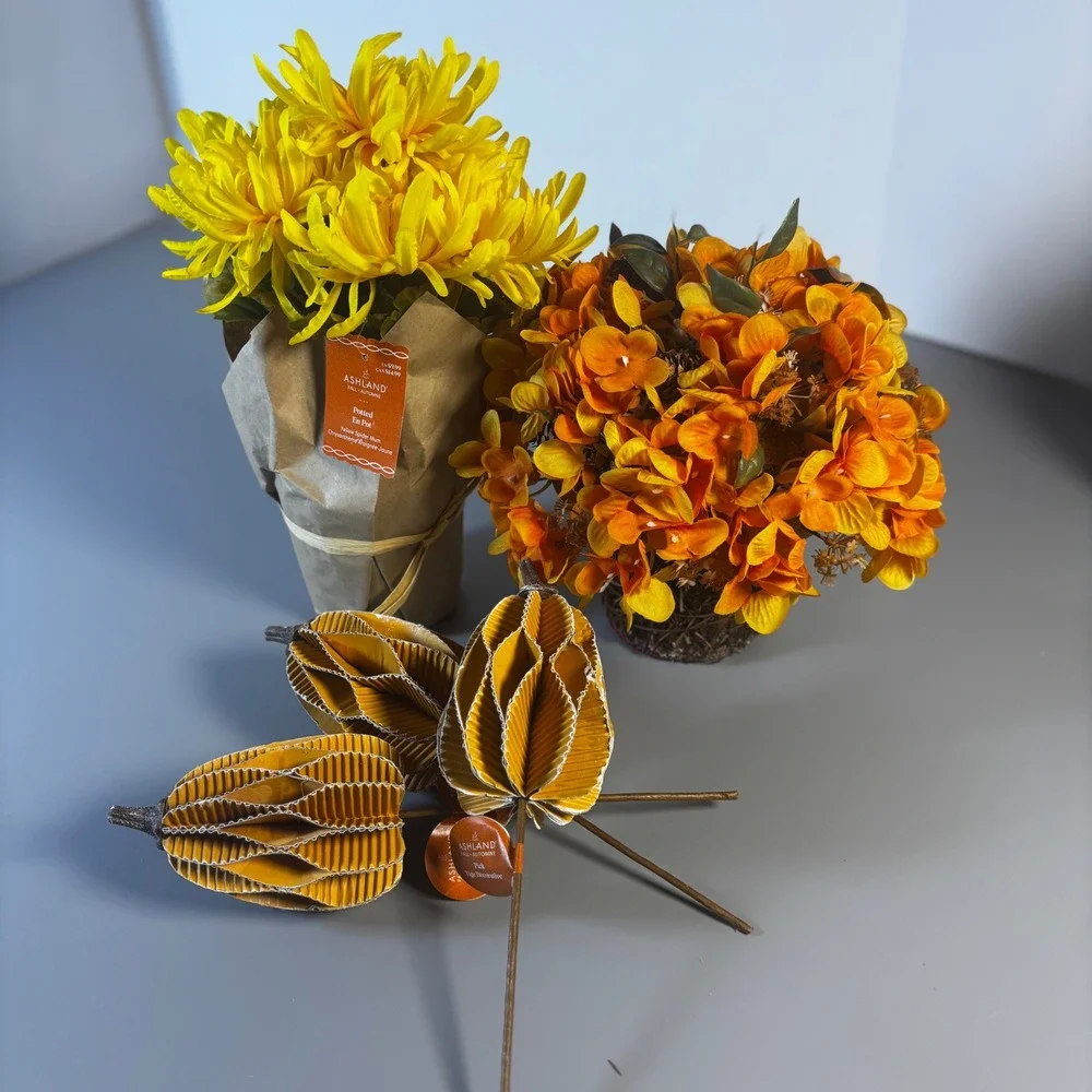 Ashland Fall Autumn Floral‎ Arrangement Yellow Mum Orange Flower Decor NWT